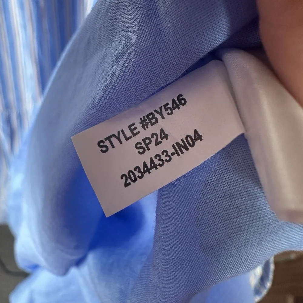 J Crew Ruffle-Sleeve Tiered Midi Dress Size 12 Blue Beige Striped Cotton Pockets - Picture 9 of 9